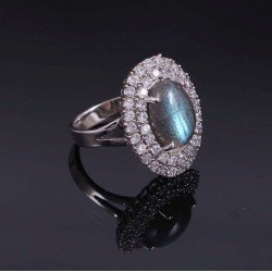 Redgem 925 Silver Ring for Women and Girls Natural Labradorite Grey 9X13 MM Oval redgem 925 silver stud jewelery earrings natural labradorite grey jaer76 women's fashion redgem 925 silver stud jewelery earrings natural labradorite grey redgem 444