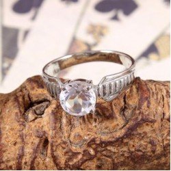 Redgem Sterling Silver Ring for Women Natural Rock Crystal  Colorless 8 MM Round