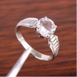 Redgem Sterling Silver Ring for Women Natural Rock Crystal  Colorless 8 MM Round