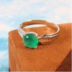 Redgem Sterling Silver Ring for Women Natural Onyx Green 8 MM Round