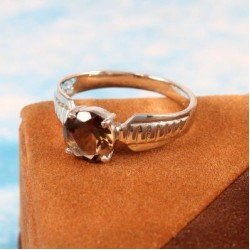 Redgem 925 Silver Ring for Women Natural Smoky Quartz Brown 8 MM Round