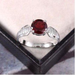 Redgem Sterling Silver Ring for Women Natural Garnet Red 8 MM Round