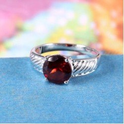 Redgem 925 Silver Ring for Women Natural Garnet Red 9 MM Round