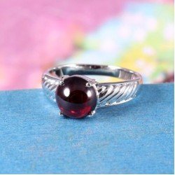 Redgem 925 Silver Ring for Women Natural Garnet Red 9 MM Round