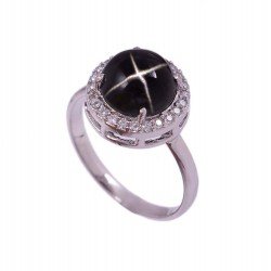 Redgem 925 Silver Ring for Women Natural Blackstar Black 9 MM Round
