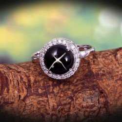 Redgem 925 Silver Ring for Women Natural Blackstar Black 9 MM Round