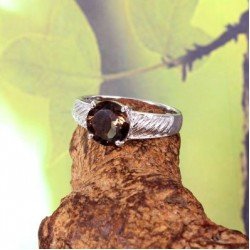 Redgem Sterling Silver Ring for Women Natural Smoky Quartz Brown 9 MM Round