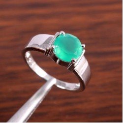Redgem 925 Silver Ring for Women Natural Onyx Green 8 MM Round