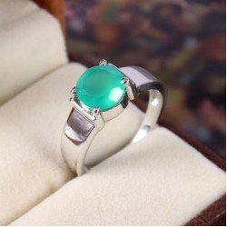Redgem 925 Silver Ring for Women Natural Onyx Green 8 MM Round