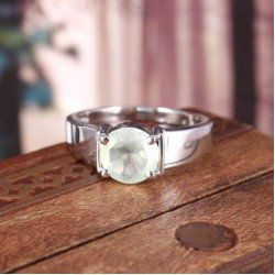 Redgem Sterling Silver Ring for Women Natural Prehnite  Green 8 MM Round