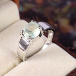 Redgem Sterling Silver Ring for Women Natural Prehnite  Green 8 MM Round