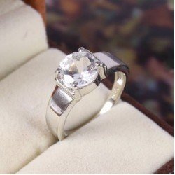Redgem 925 Silver Ring for Women Natural Rock Crystal  Colorless 8 MM Round