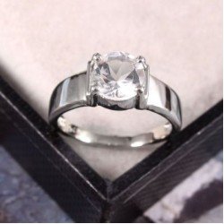 Redgem 925 Silver Ring for Women Natural Rock Crystal  Colorless 8 MM Round