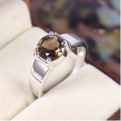 Redgem 925 Silver Ring for Women Natural Smoky Quartz Brown 8 MM Round