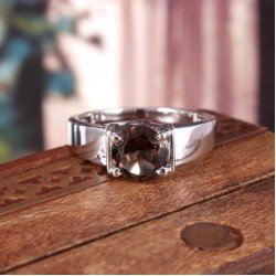 Redgem 925 Silver Ring for Women Natural Smoky Quartz Brown 8 MM Round