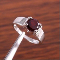 Redgem Sterling Silver Ring for Women Natural Garnet Red 8 MM Round