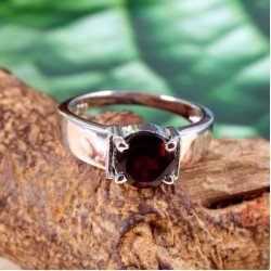 Redgem Sterling Silver Ring for Women Natural Garnet Red 8 MM Round
