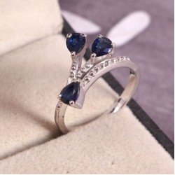 Redgem 925 Silver Ring for Women Natural Blue Sapphire 4X5 MM Pear