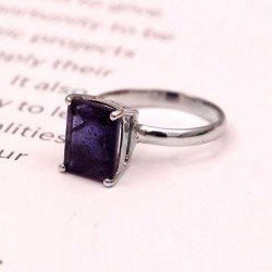 Redgem 925 Silver Ring for Women and Girls Natural Iolite Blue 7X9 MM Rectangle Redgem 925 Silver Ring for Women and Girls Natural Iolite Blue 7X9 MM Rectangle