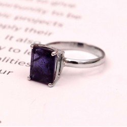 Redgem 925 Silver Ring for Women and Girls Natural Iolite Blue 7X9 MM Rectangle redgem 925 silver ring for girls and women natural iolite blue 3 mm round jarg23 women's fashion redgem 925 silver ring for girls and women natural iolite blue 3 mm round redgem 986
