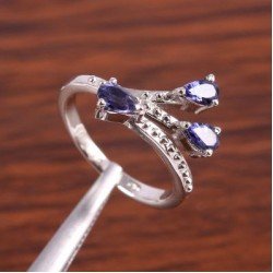 Redgem Sterling Silver Ring for Women Natural Iolite Blue 3X5 MM Pear