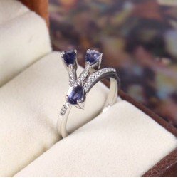 Redgem Sterling Silver Ring for Women Natural Iolite Blue 3X5 MM Pear