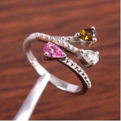 Redgem Sterling Silver Ring for Women Natural Tourmaline Multi 3X5 MM Pear