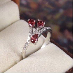 Redgem 925 Silver Ring for Women Natural Garnet Red 3X5 MM Pear