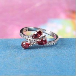 Redgem 925 Silver Ring for Women Natural Garnet Red 3X5 MM Pear