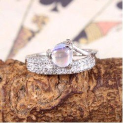 Redgem Sterling Silver Ring for Women Natural Rainbow Moonstone White 7 MM triangle