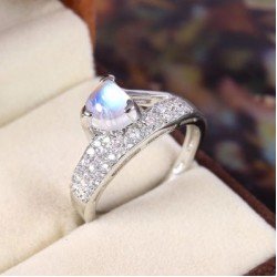 Redgem Sterling Silver Ring for Women Natural Rainbow Moonstone White 7 MM triangle