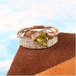 Redgem Sterling Silver Ring for Women Natural Peridot Green 7 MM triangle