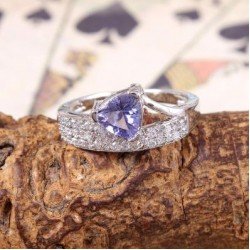 Redgem 925 Silver Ring for Women Natural Tanzanite Blue 7 MM triangle