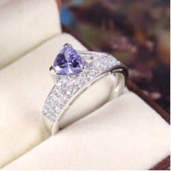 Redgem 925 Silver Ring for Women Natural Tanzanite Blue 7 MM triangle