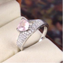 Redgem Sterling Silver Ring for Women Natural Rose Quartz Pink 7 MM triangle