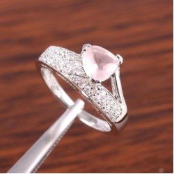 Redgem Sterling Silver Ring for Women Natural Rose Quartz Pink 7 MM triangle