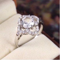 Redgem 925 Silver Ring for Women Natural Rock Crystal  Colorless 7 MM Round