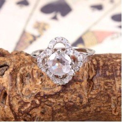 Redgem 925 Silver Ring for Women Natural Rock Crystal  Colorless 7 MM Round