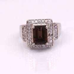 Redgem 925 Silver Ring for Women and Girls Natural Smoky Quartz Brown 7X9 MM Rectangle