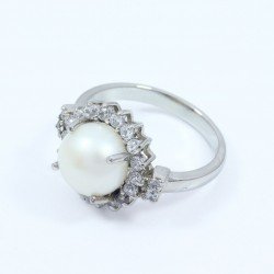 Redgem Sterling Silver Ring for Women Cultured Pearl   9 MM Round