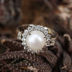 Redgem Sterling Silver Ring for Women Cultured Pearl   9 MM Round