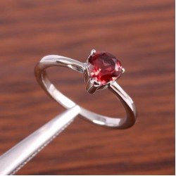 Redgem 925 Silver Ring for Women Natural Garnet Red 6 MM Heart