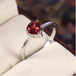 Redgem 925 Silver Ring for Women Natural Garnet Red 6 MM Heart