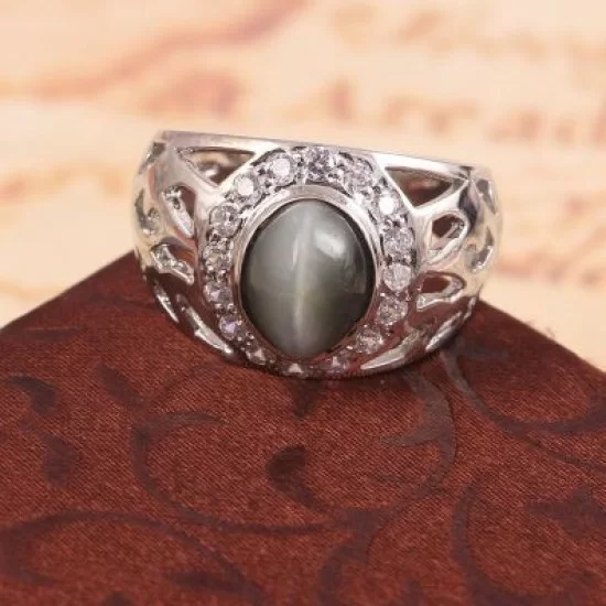 redgem sterling silver ring for women natural cats eye grey 8x10 mm oval jarg426 women's fashion redgem sterling silver ring for women natural cats eye grey 8x10 mm oval redgem 1605