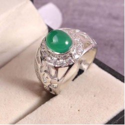 Redgem 925 Silver Ring for Women Natural Onyx Green 8X10 MM Oval 