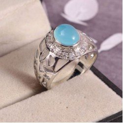 Redgem Sterling Silver Ring for Women Natural Chalcedony Blue 8X10 MM Oval 