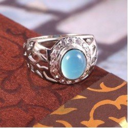 Redgem Sterling Silver Ring for Women Natural Chalcedony Blue 8X10 MM Oval 