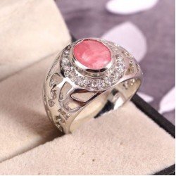 Redgem 925 Silver Ring for Women Natural Rhodochrosite Pink 8X10 MM Oval 
