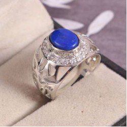 Redgem Sterling Silver Ring for Women Natural Lapis Lazuli Blue 8X10 MM Oval 