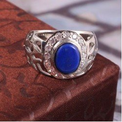 Redgem Sterling Silver Ring for Women Natural Lapis Lazuli Blue 8X10 MM Oval 